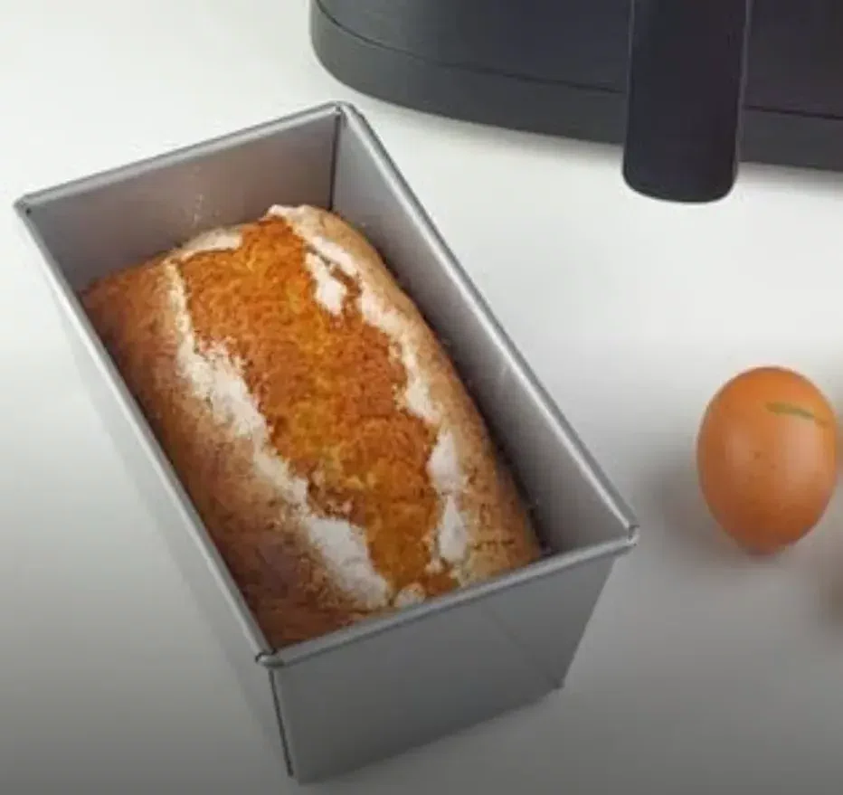 Sponge cake with fork in air fryer