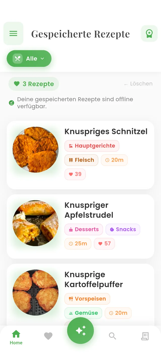 Gespeicherte Lieblingsrezepte