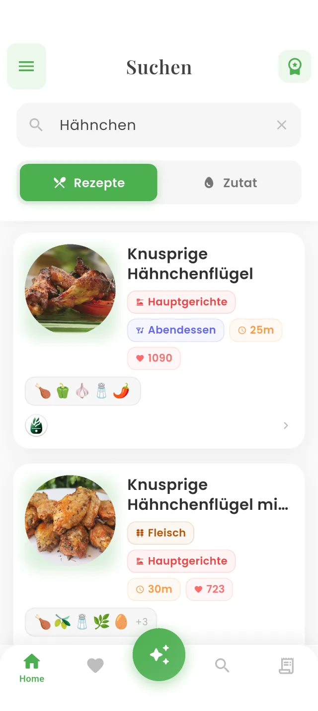Rezeptsuche in der App