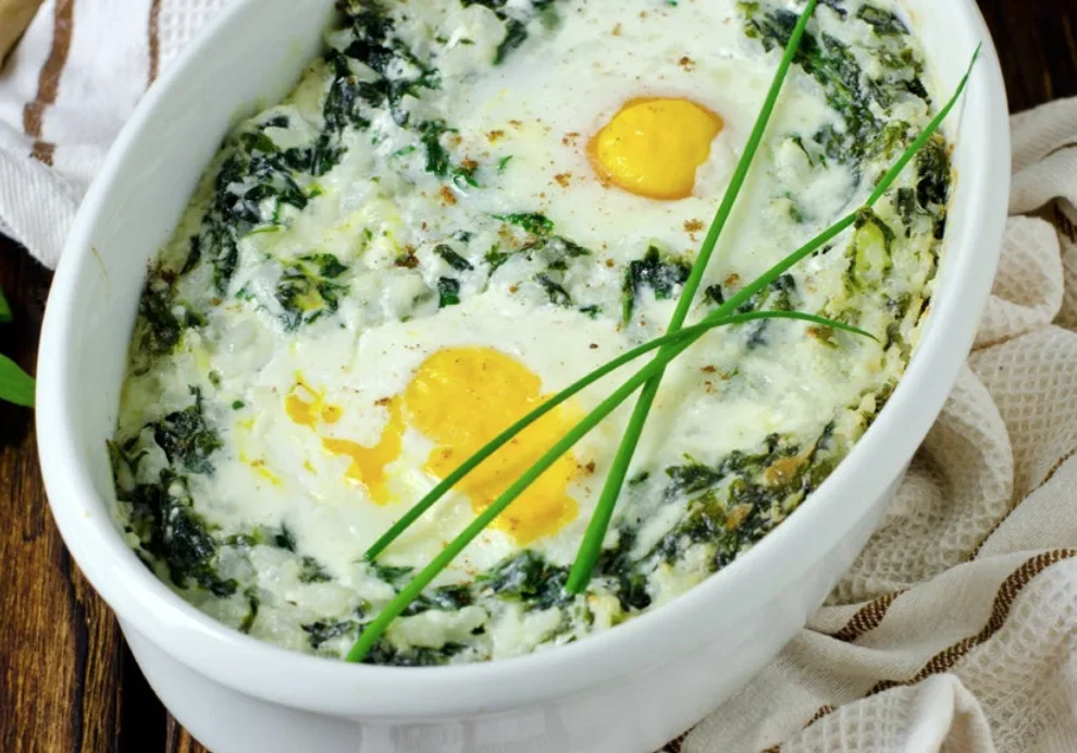 Air Fryer Baked Eggs with Gruyère and Spinach