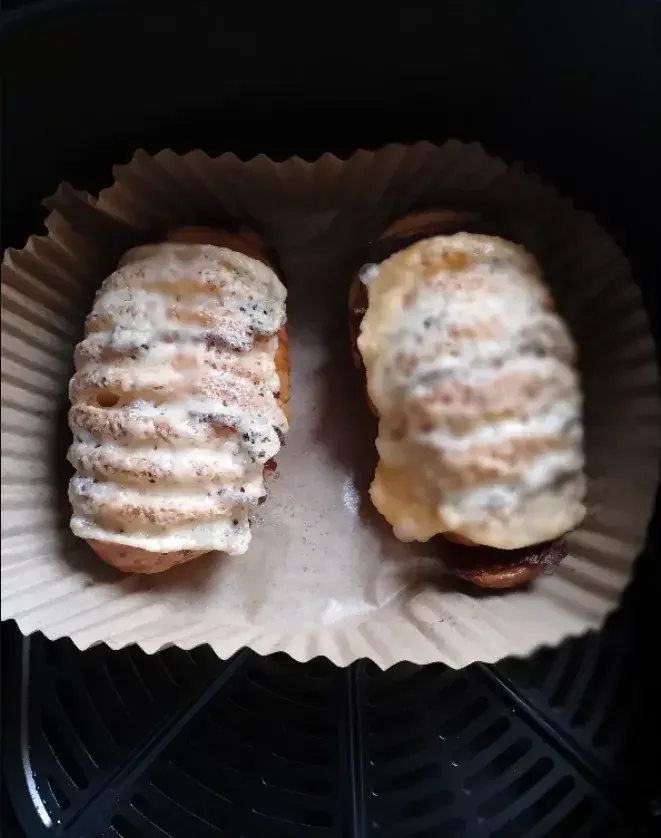 Air Fryer Bacon and Cheese Hasselback Potatoes