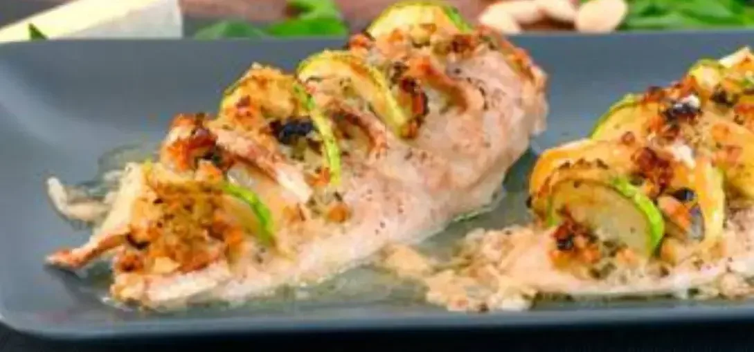 Air Fryer Zucchini and Cheese Stuffed Hasselback Chicken