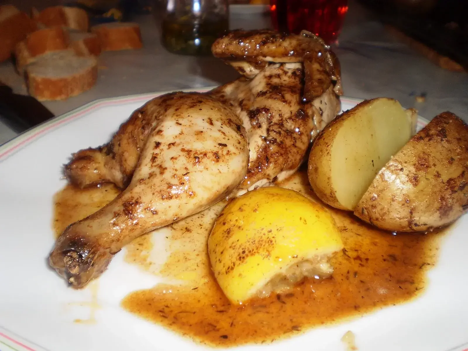 Air Fryer Lemon Poussins (Cornish Hens) with Potatoes