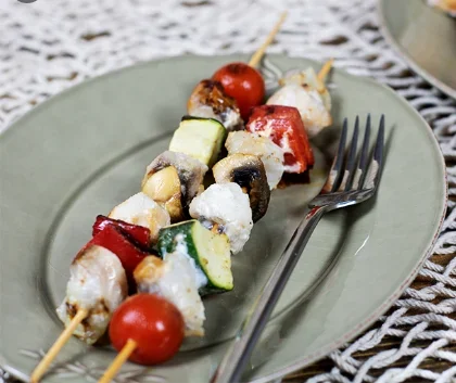 Monkfish kebab with vegetables  in Air Fryer