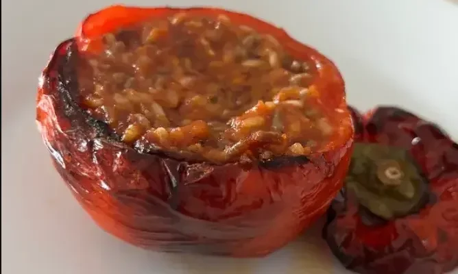 Peppers stuffed with rice and meat in Air Fryer