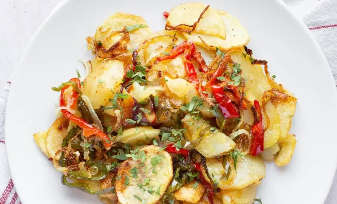 Air Fryer Potatoes with Peppers and Onions
