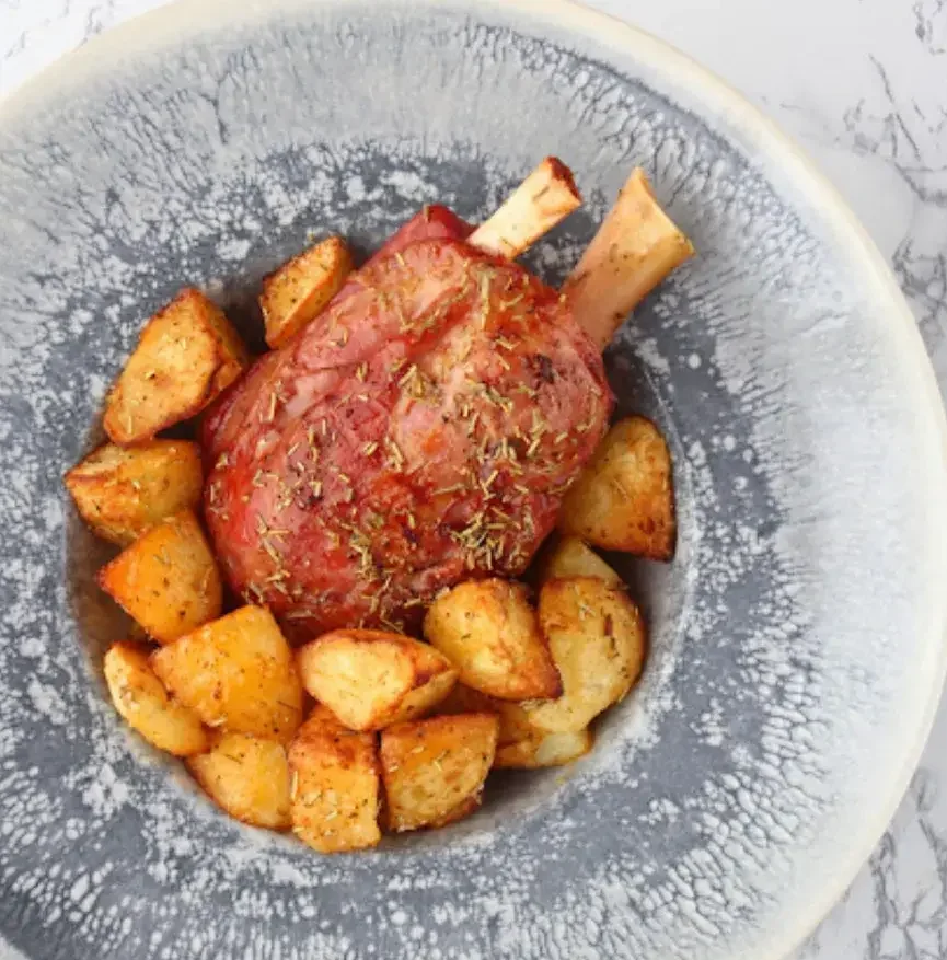 Air Fryer Pork Knuckle (Pre-Cooked) with Rosemary Potatoes
