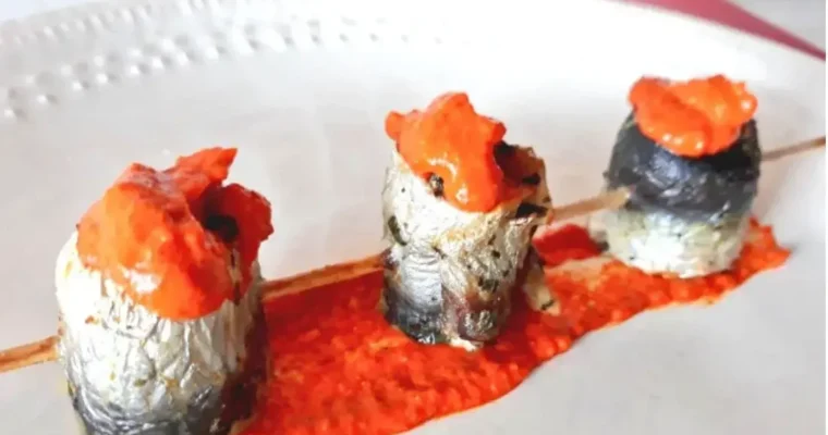 Sardines with red sauce on skewers in Air Fryer