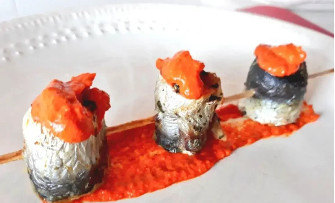 Sardines with red sauce on skewers in Air Fryer