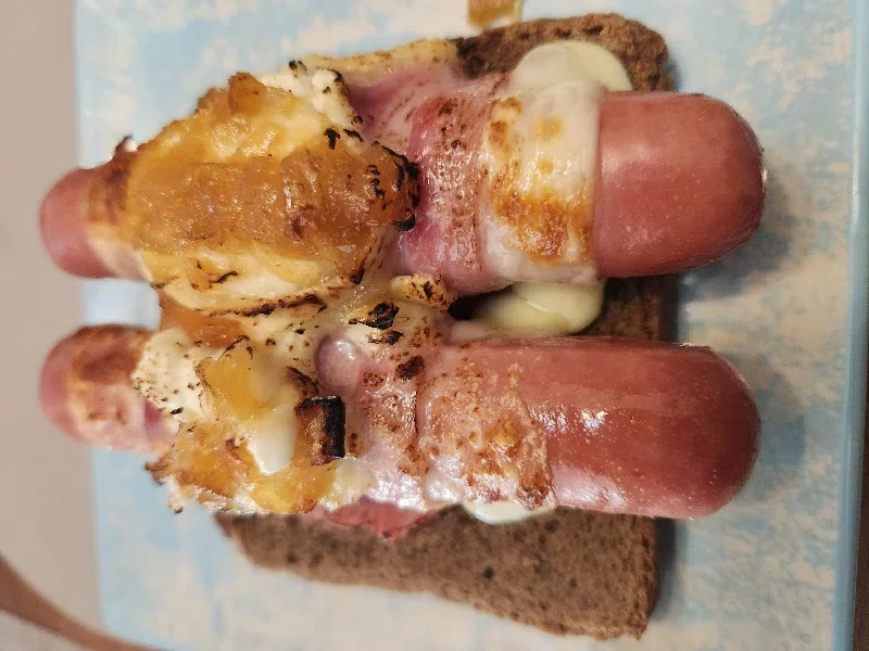 Air Fryer Bacon-Wrapped Stuffed Hot Dogs
