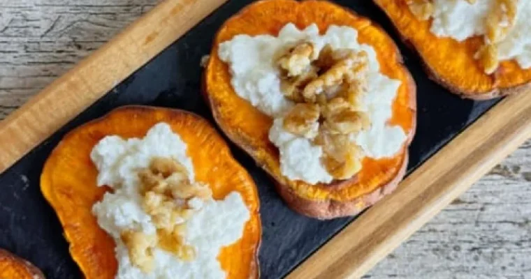 Sweet potato toast with cheese, walnuts and honey for air fryer