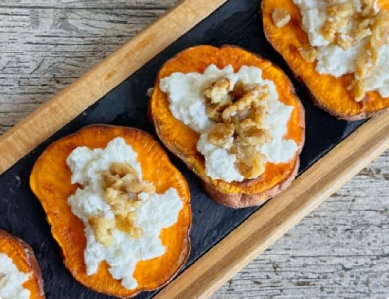 Sweet potato toast with cheese, walnuts and honey for air fryer